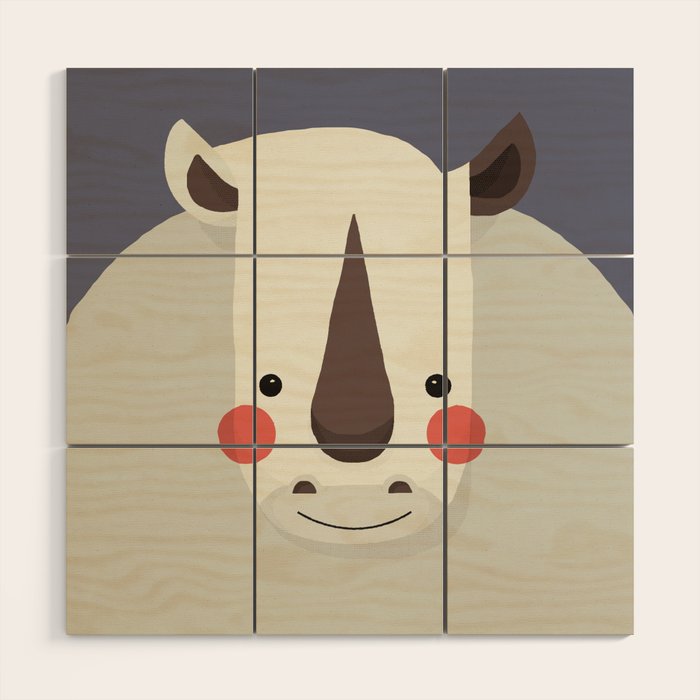 Rhinoceros, Animal Portrait Wood Wall Art Gallery Image 1