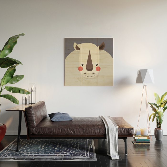 Rhinoceros, Animal Portrait Wood Wall Art Gallery Image 2