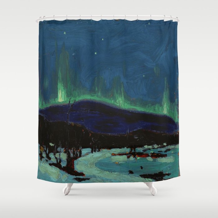 Tom Thomson Northern Lights Canadian Landscape Artist Shower Curtain Gallery Image 1