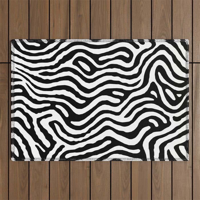 Black and white zebra stripe print art pattern Outdoor Rug Gallery Image 1