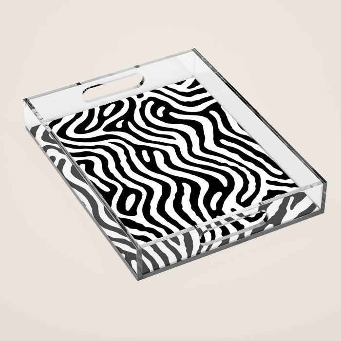 Black and white zebra stripe print art pattern Acrylic Tray Gallery Image 1