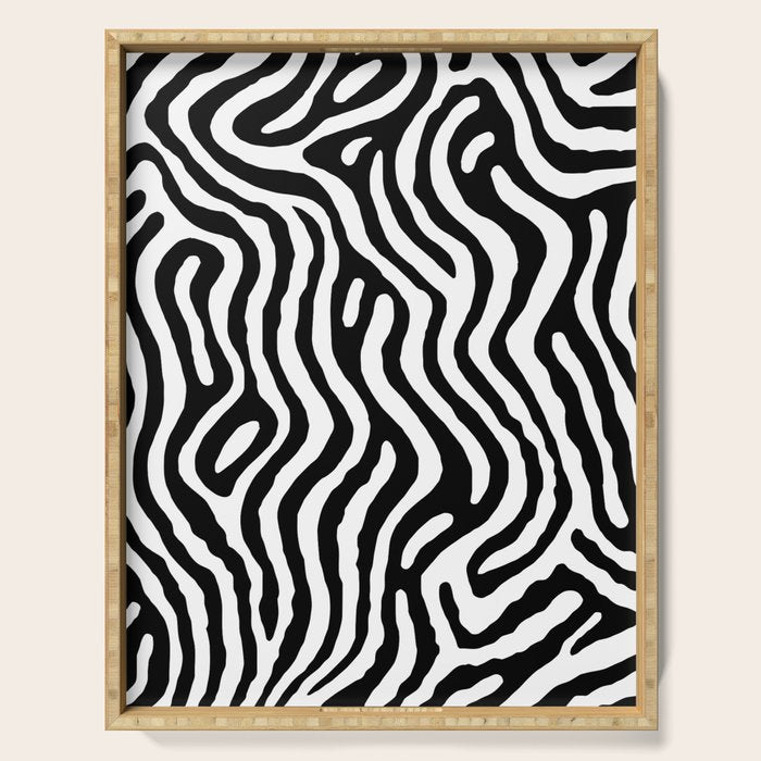 Black and white zebra stripe print art pattern Serving Tray Gallery Image 1
