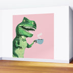 T-Rex Enjoying Coffee in Pink Wall Mural Gallery Image 2