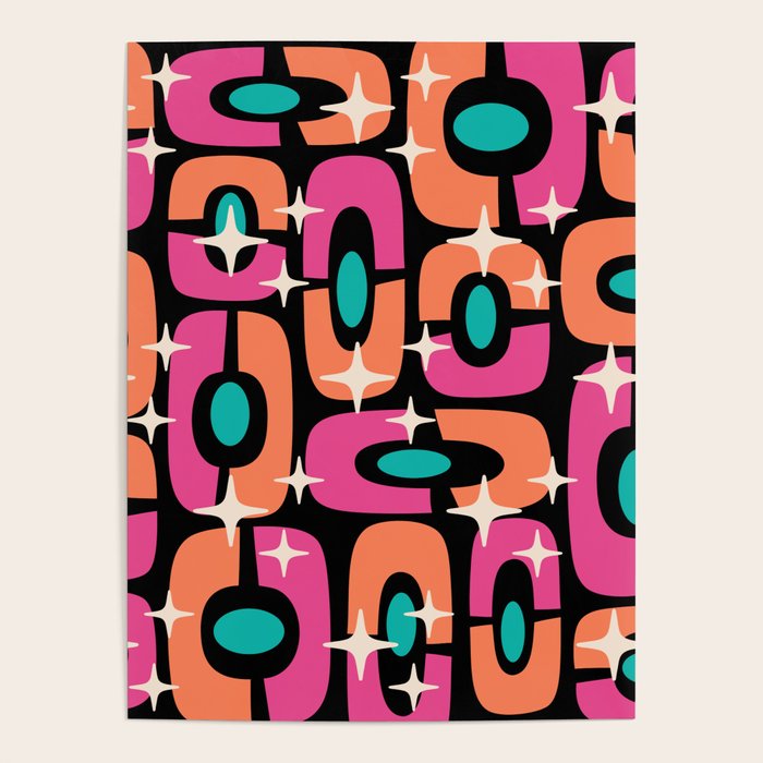 Mid Century Modern Cosmic Abstract 356 Magenta Orange Turquoise Black and Beige Poster Gallery Image 1