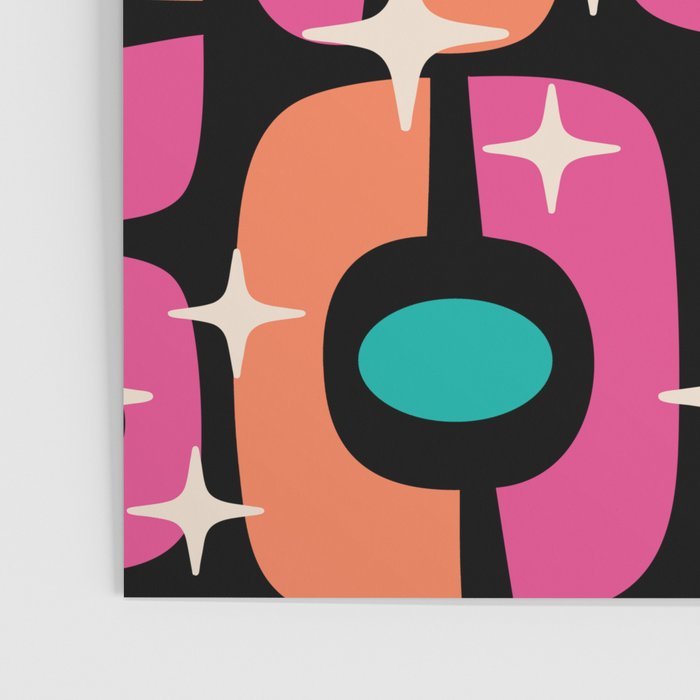 Mid Century Modern Cosmic Abstract 356 Magenta Orange Turquoise Black and Beige Poster Gallery Image 3