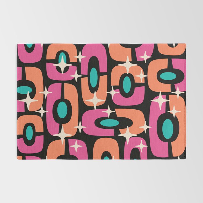 Mid Century Modern Cosmic Abstract 356 Magenta Orange Turquoise Black and Beige Rug Gallery Image 2