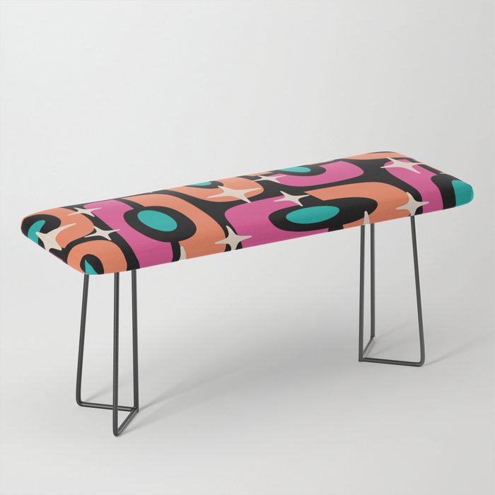 Mid Century Modern Cosmic Abstract 356 Magenta Orange Turquoise Black and Beige Bench Gallery Image 1