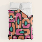 Mid Century Modern Cosmic Abstract 356 Magenta Orange Turquoise Black and Beige Duvet Cover Gallery Image 6