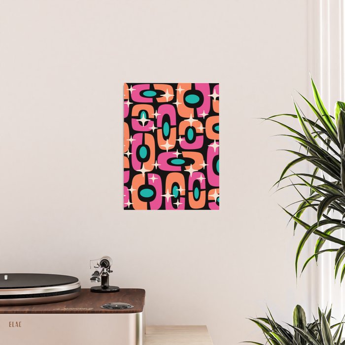 Mid Century Modern Cosmic Abstract 356 Magenta Orange Turquoise Black and Beige Poster Gallery Image 2