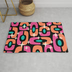 Mid Century Modern Cosmic Abstract 356 Magenta Orange Turquoise Black and Beige Rug Gallery Image 1