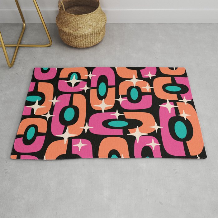 Mid Century Modern Cosmic Abstract 356 Magenta Orange Turquoise Black and Beige Rug Gallery Image 1