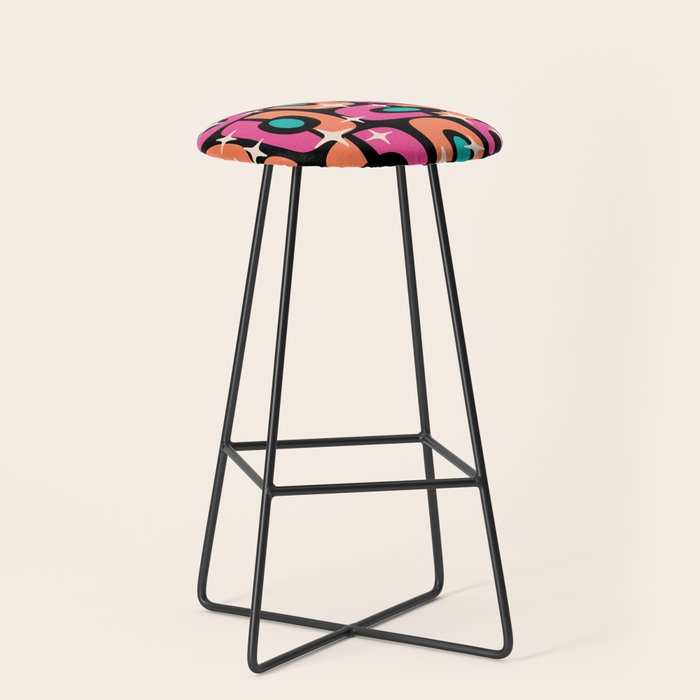 Mid Century Modern Cosmic Abstract 356 Magenta Orange Turquoise Black and Beige Stool Gallery Image 1