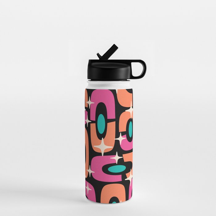 Mid Century Modern Cosmic Abstract 356 Magenta Orange Turquoise Black and Beige Water Bottle Gallery Image 1