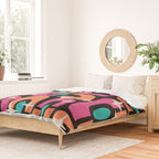 Mid Century Modern Cosmic Abstract 356 Magenta Orange Turquoise Black and Beige Duvet Cover Gallery Image 2