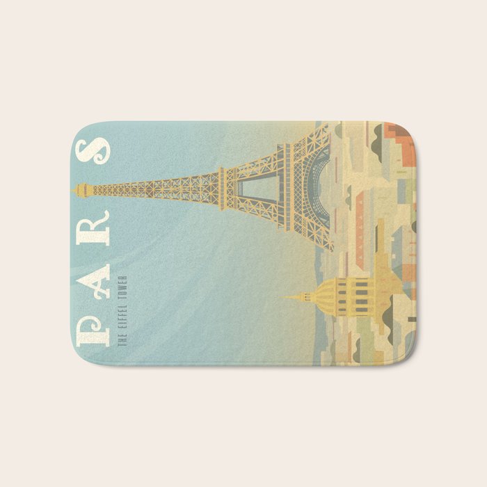 Paris France Eiffel Tower Vintage Travel Poster Commercial Air Travel Bath Mat Gallery Image 1