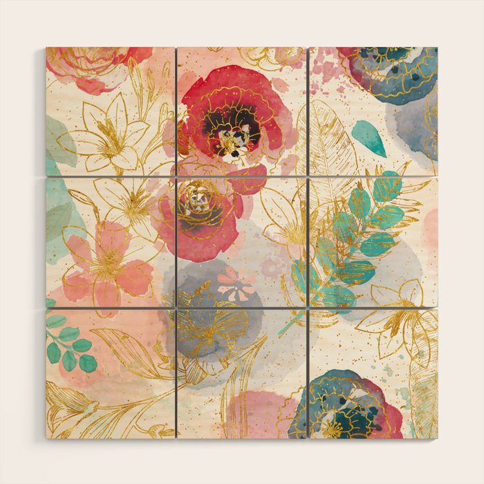 Golden flowers Wood Wall Art Gallery Image 1