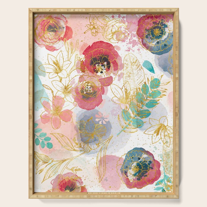 Golden flowers Serving Tray Gallery Image 1