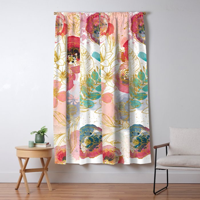 Golden flowers Window Curtain Gallery Image 1
