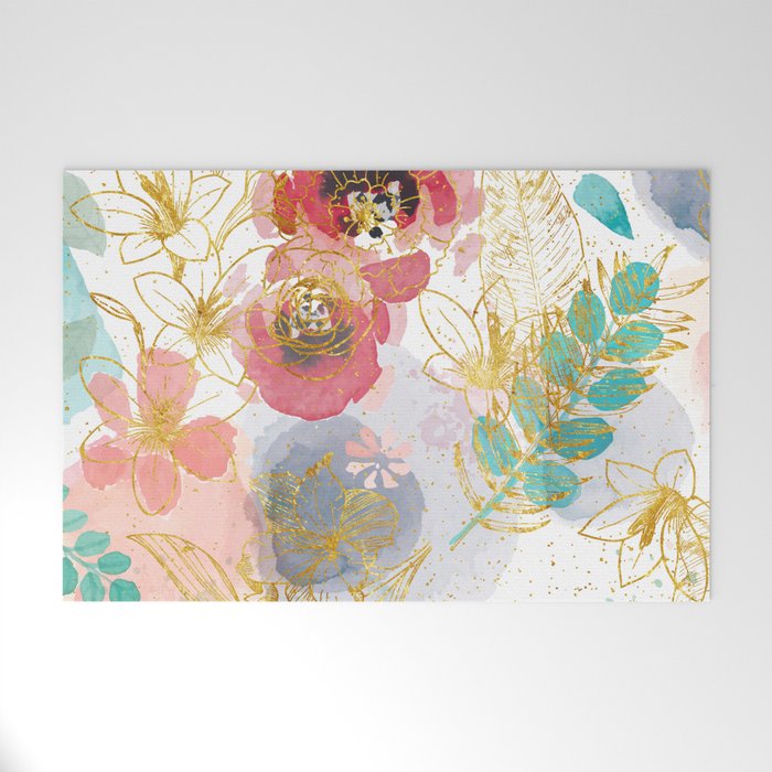 Golden flowers Welcome Mat Gallery Image 1