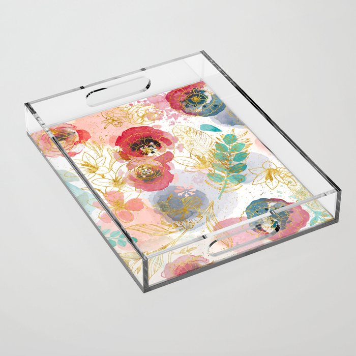 Golden flowers Acrylic Tray Gallery Image 1