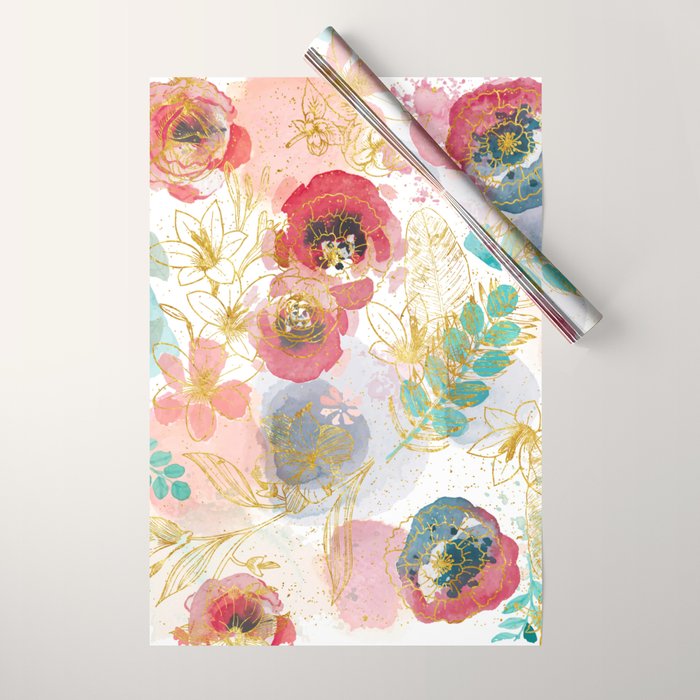 Golden flowers Wrapping Paper Gallery Image 1