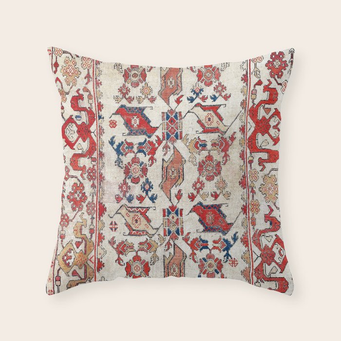 Ushak Selendi 17th Century Bird Carpet Print Throw Pillow Gallery Image 1