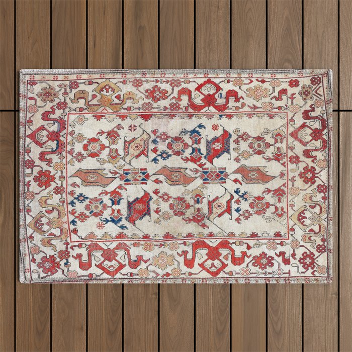 Ushak Selendi 17th Century Bird Carpet Print Outdoor Rug