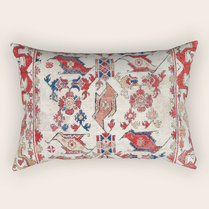 Ushak Selendi 17th Century Bird Carpet Print Rectangular Pillow Gallery Image 2