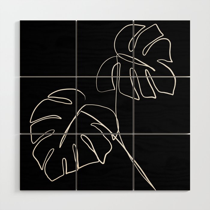 Monstera minimal - black Wood Wall Art Gallery Image 1