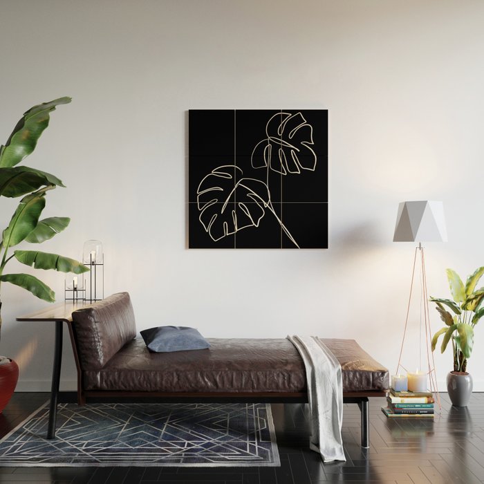 Monstera minimal - black Wood Wall Art Gallery Image 2