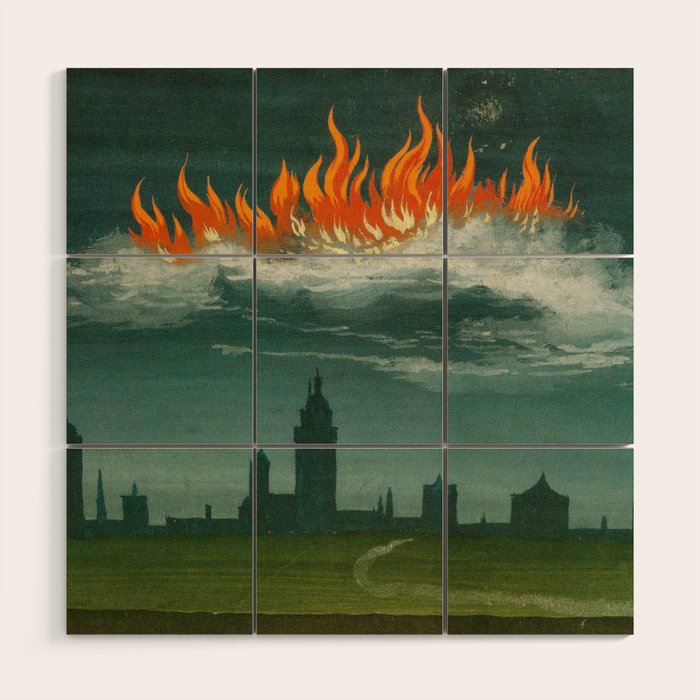 Heavenly fire over Augsburg  Augsburger Wunderzeichenbuch Himmelsfeuer uber Augsburg Wood Wall Art Gallery Image 1