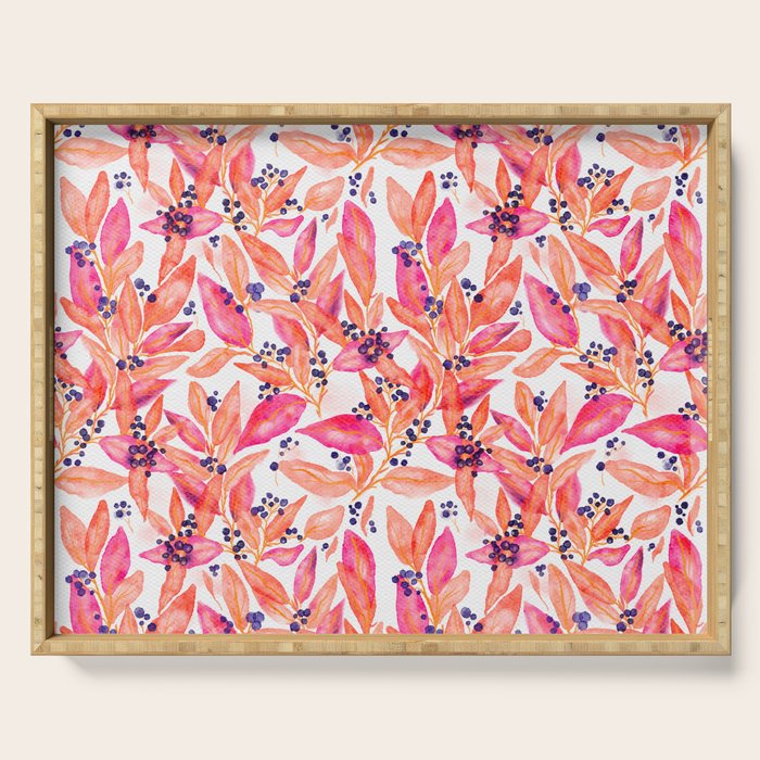 watercolor peach fuzz leaves Serving Tray Gallery Image 1