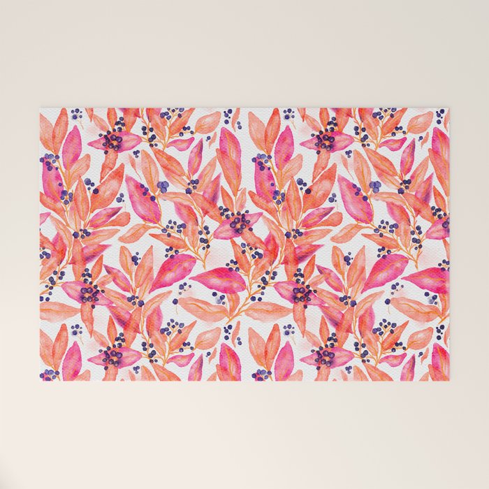watercolor peach fuzz leaves Welcome Mat Gallery Image 1