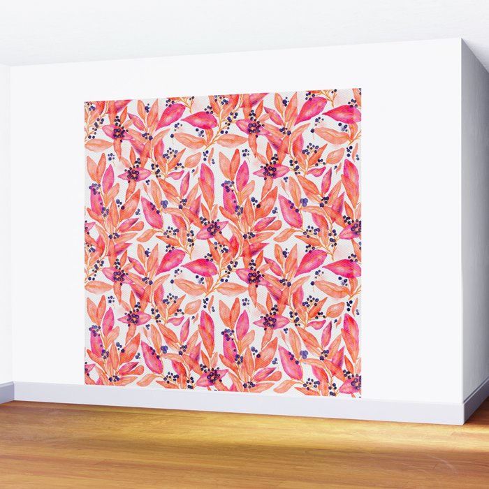 watercolor peach fuzz leaves Wall Mural Gallery Image 2