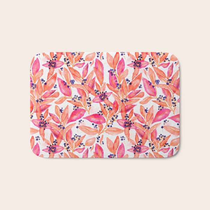 watercolor peach fuzz leaves Bath Mat Gallery Image 1
