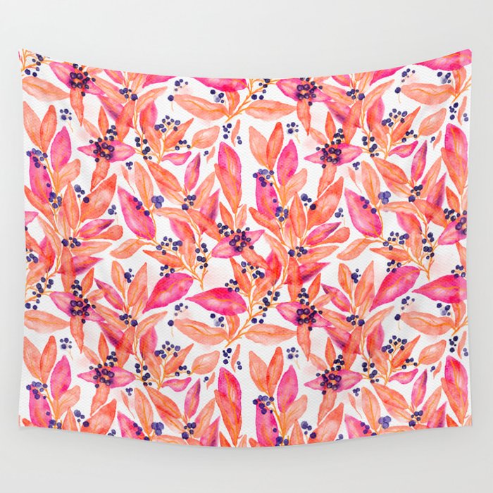 watercolor peach fuzz leaves Wall Tapestry Gallery Image 4