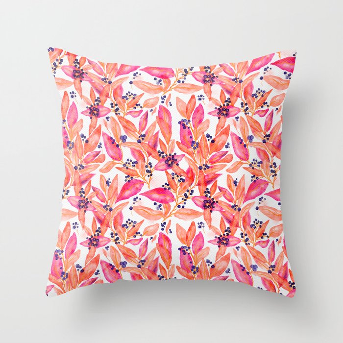 watercolor peach fuzz leaves Throw Pillow Gallery Image 6