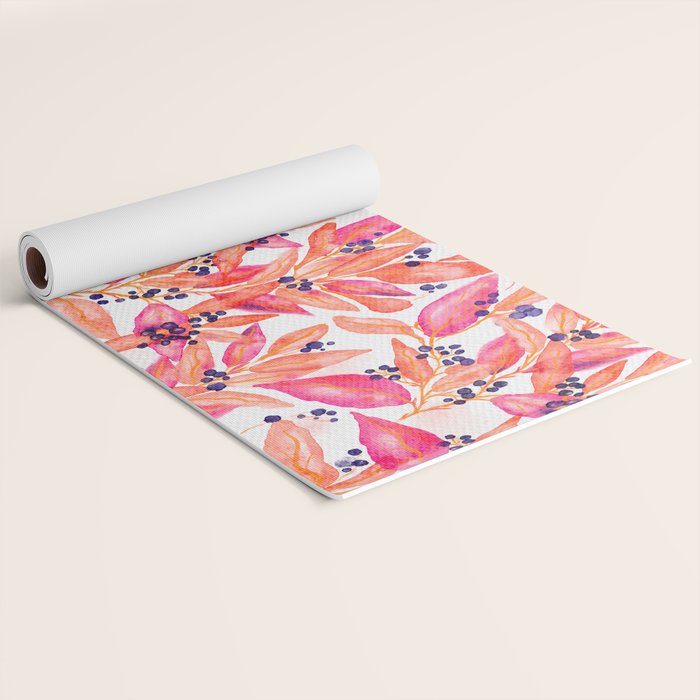 watercolor peach fuzz leaves Yoga Mat Gallery Image 2