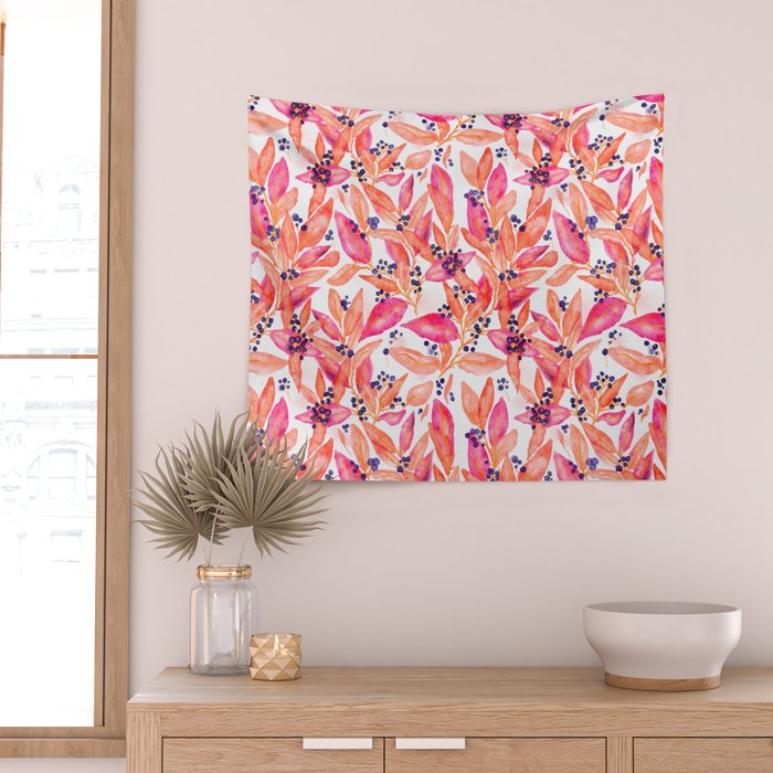 watercolor peach fuzz leaves Wall Tapestry Gallery Image 2