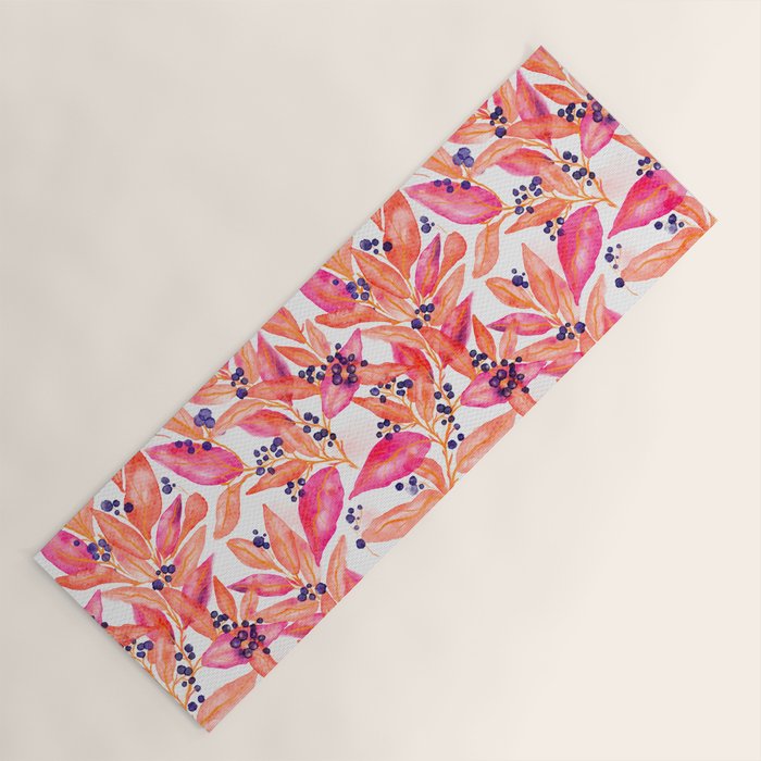 watercolor peach fuzz leaves Yoga Mat Gallery Image 1