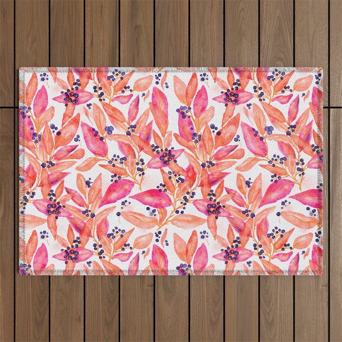 watercolor peach fuzz leaves Outdoor Rug Gallery Image 1