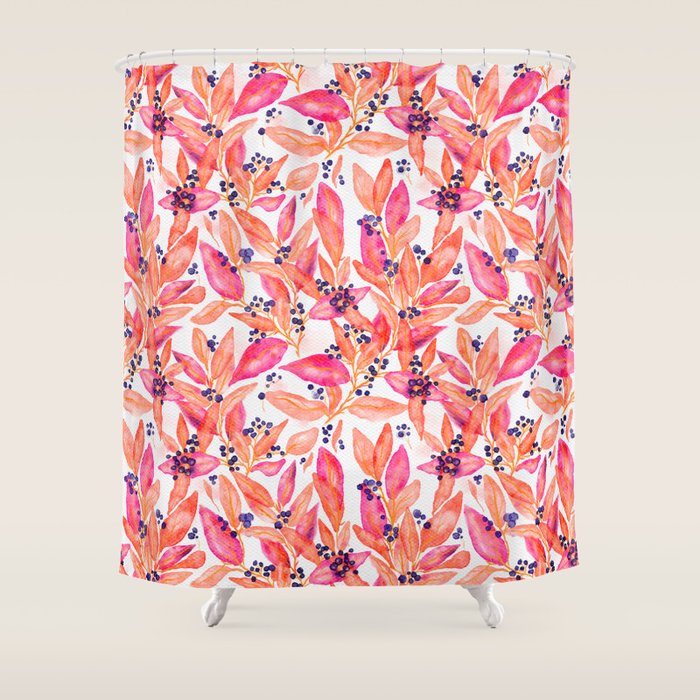 watercolor peach fuzz leaves Shower Curtain Gallery Image 1