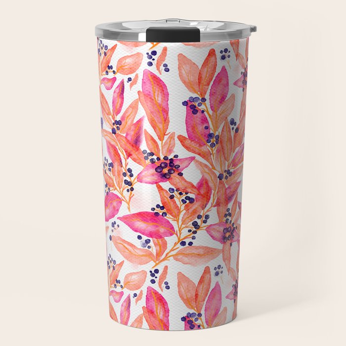 watercolor peach fuzz leaves Travel Mug Gallery Image 1