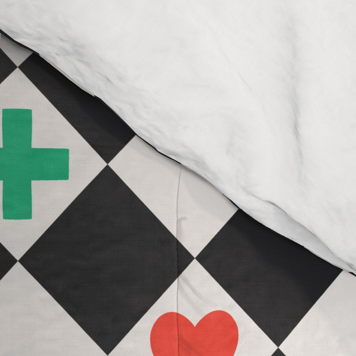 Tropical Vacation Symbols Black and White Harlequin Diamond Grid Comforter Gallery Image 4
