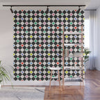 Tropical Vacation Symbols Black and White Harlequin Diamond Grid Wall Mural Gallery Image 1