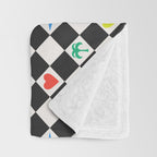 Tropical Vacation Symbols Black and White Harlequin Diamond Grid Throw Blanket Gallery Image 3