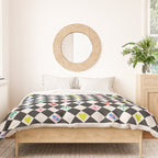 Tropical Vacation Symbols Black and White Harlequin Diamond Grid Duvet Cover Gallery Image 3