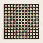 Tropical Vacation Symbols Black and White Harlequin Diamond Grid Wood Wall Art Gallery Image 1