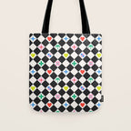 Tropical Vacation Symbols Black and White Harlequin Diamond Grid Tote Bag Gallery Image 1