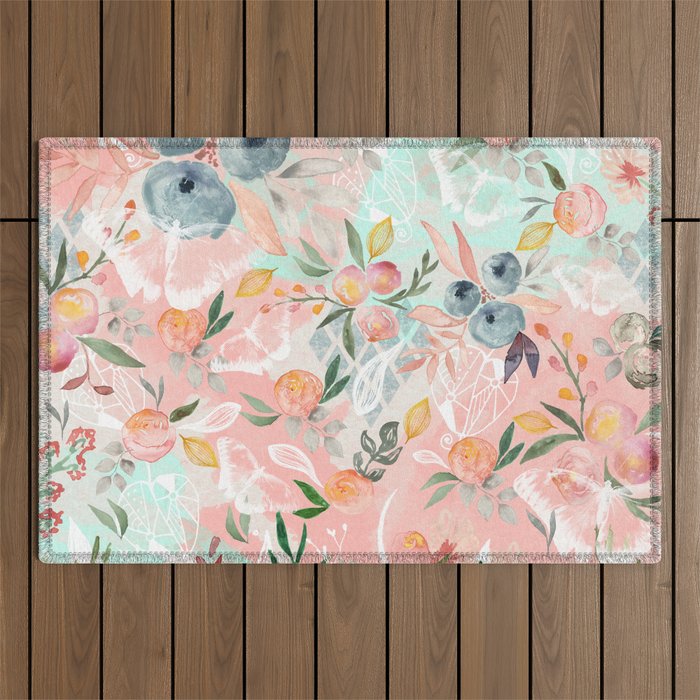 Abstract painting of flowers and plants Outdoor Rug Gallery Image 1